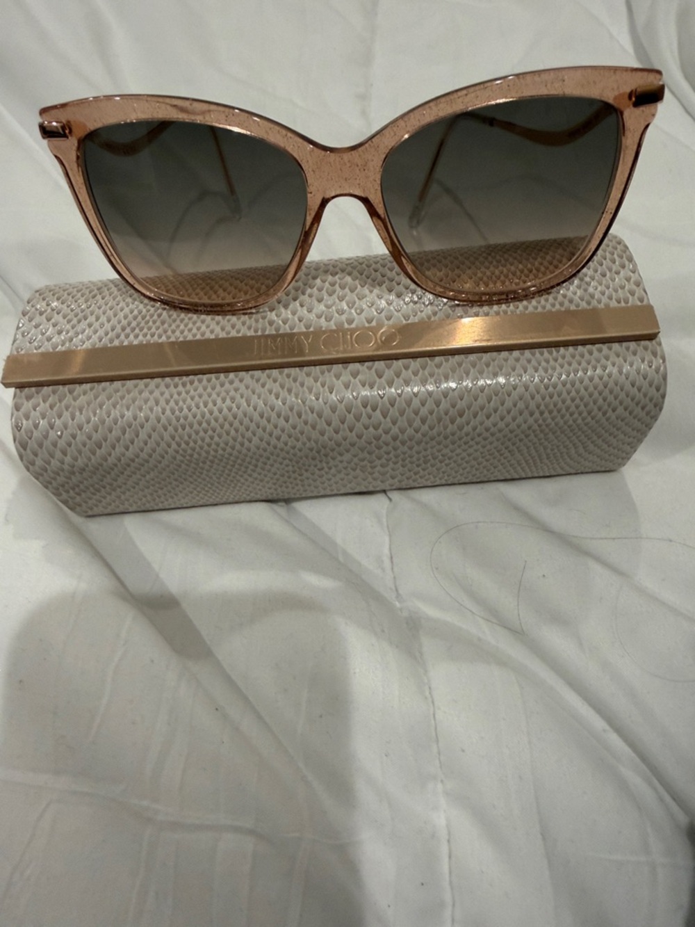 Jimmy Choo Pink Rose Gold Glitter Cat-Eye Sunglasses